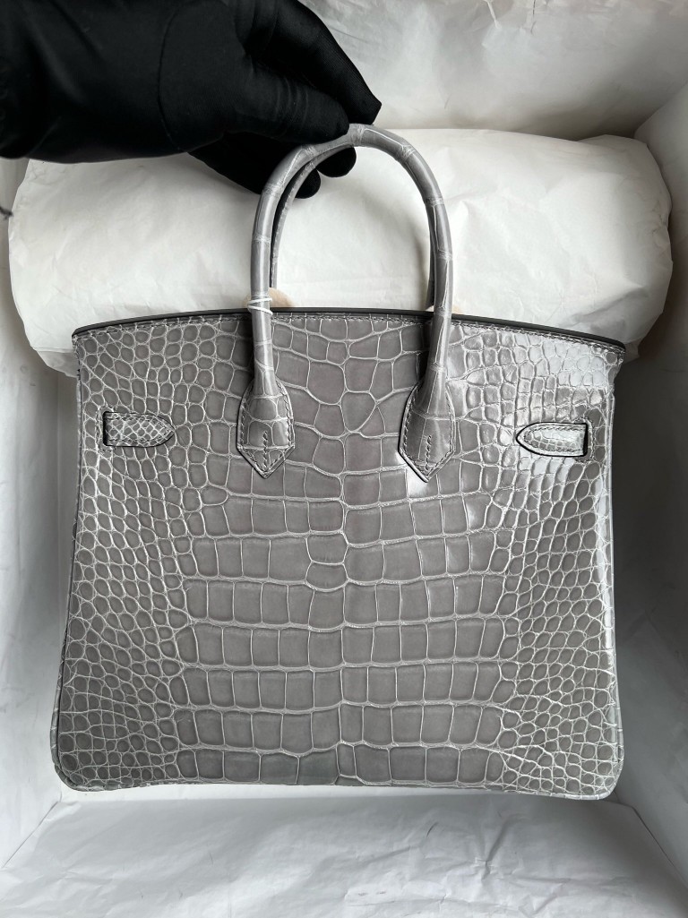 Hermès(爱马仕)Birkin 铂金包 Alligator shiny 亮面鳄鱼 冰川灰 银扣 25cm-拉尔森鳄鱼皮具定制 - 爱马仕包包官网 Hermès(爱马仕)Birkin 铂金包 Alligator shiny 亮面鳄鱼 冰川灰 银扣 25cm