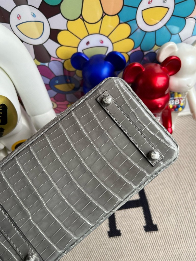 Hermès(爱马仕)Birkin 铂金包 Alligator shiny 亮面鳄鱼 冰川灰 银扣 25cm-拉尔森鳄鱼皮具定制 - 爱马仕包包官网 Hermès(爱马仕)Birkin 铂金包 Alligator shiny 亮面鳄鱼 冰川灰 银扣 25cm