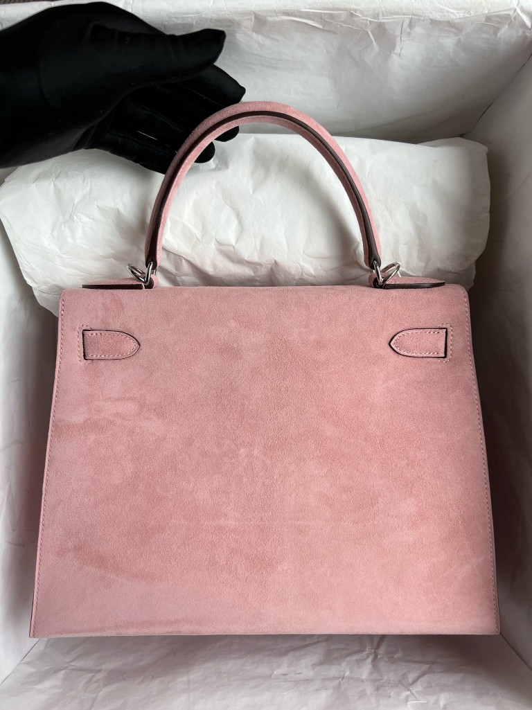 Hermès(爱马仕)kelly 凯莉包 麂皮 粉色 银扣 28cm 顶级手缝-拉尔森鳄鱼皮具定制 - 爱马仕包包官网 Hermès(爱马仕)kelly 凯莉包 麂皮 粉色 银扣 28cm 顶级手缝