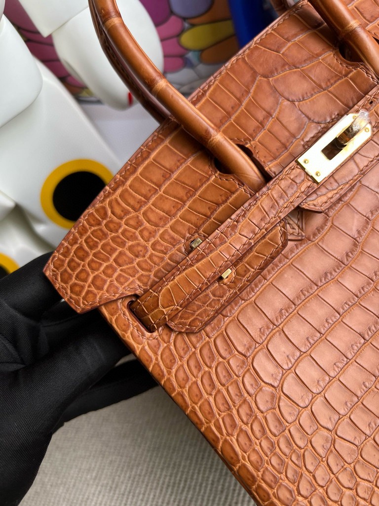 Hermès(爱马仕)Birkin 铂金包 porosus matt 雾面澳洲湾鳄 金棕色 金扣 25cm 顶级手缝-拉尔森鳄鱼皮具定制 - 爱马仕包包官网 Hermès(爱马仕)Birkin 铂金包 porosus matt 雾面澳洲湾鳄 金棕色 金扣 25cm 顶级手缝