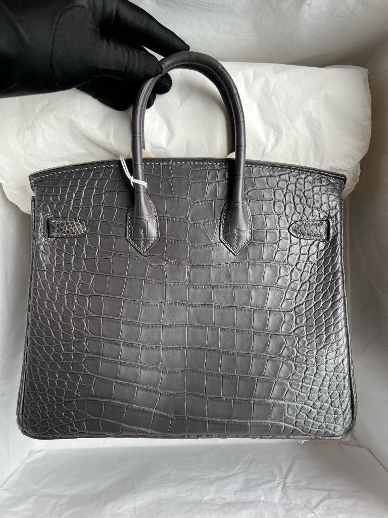 Hermès(爱马仕)Birkin 铂金包 Alligator matt 雾面鳄鱼 8F 锡器灰 Etain 金扣 25cm 顶级手缝-拉尔森鳄鱼皮具定制 - 爱马仕包包官网 Hermès(爱马仕)Birkin 铂金包 Alligator matt 雾面鳄鱼 8F 锡器灰 Etain 金扣 25cm 顶级手缝