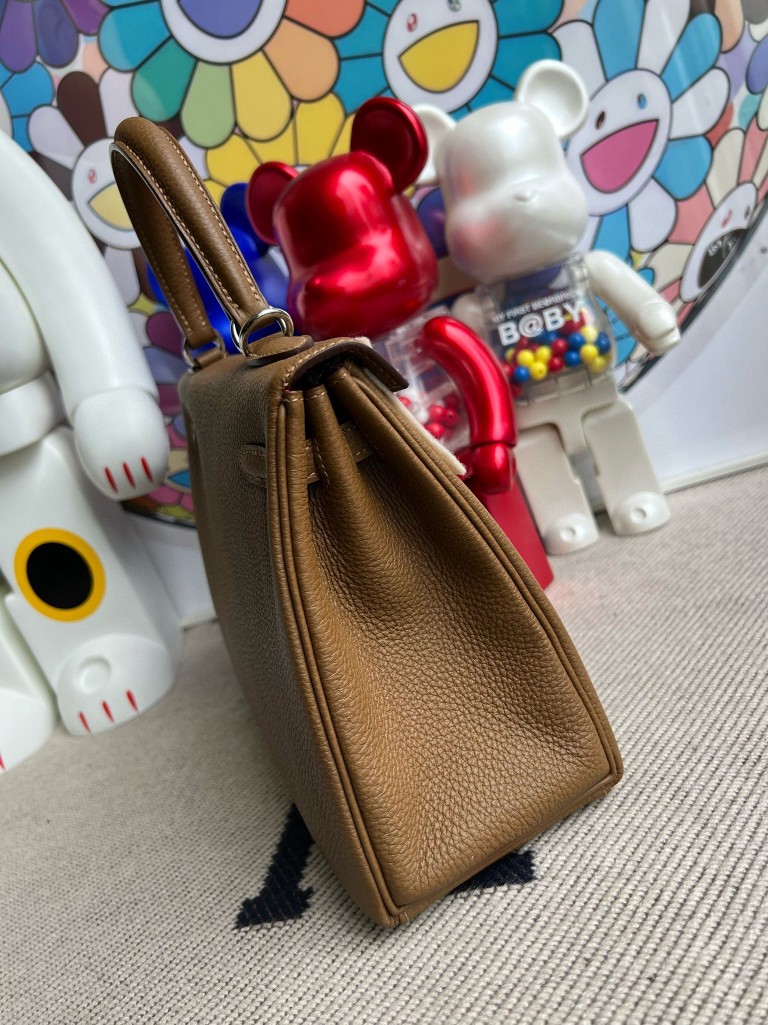 Hermès（爱马仕）kelly 凯莉包 原厂小牛皮 togo 3G 栗子棕 内拼 墨西哥粉 银扣 25cm 顶级手缝