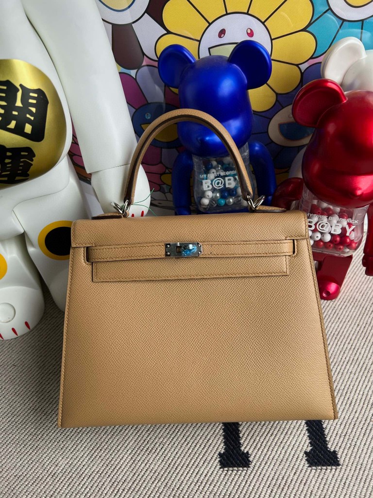 Hermès（爱马仕）Kelly 凯莉包 Epsom 原厂掌纹皮 饼干色 Biscuit 银扣 25cm 顶级手缝