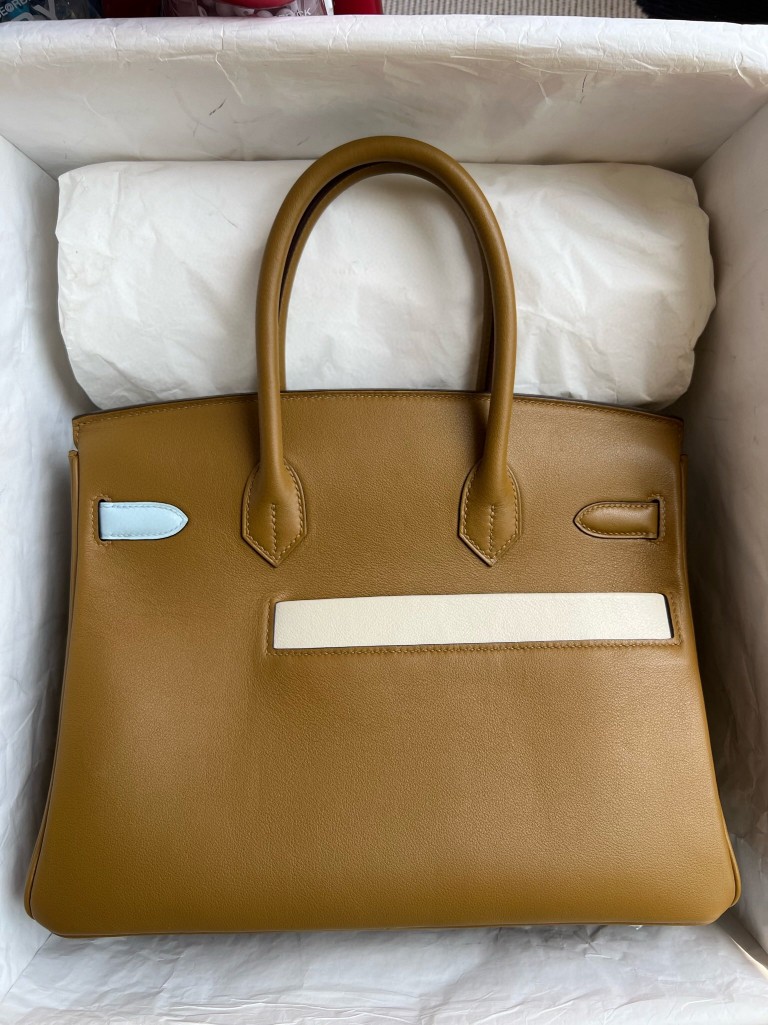 Hermès（爱马仕）Birkin 铂金包 colormatic swift 金棕色 拼 黄色 小牛皮包袋 30cm