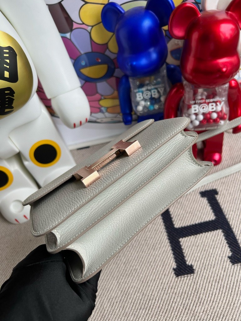 Hermès（爱马仕）Constance 康斯坦斯 Chevre 山羊皮 ck80 珍珠灰 grey pearl 玫瑰金扣 18cm 顶级手缝