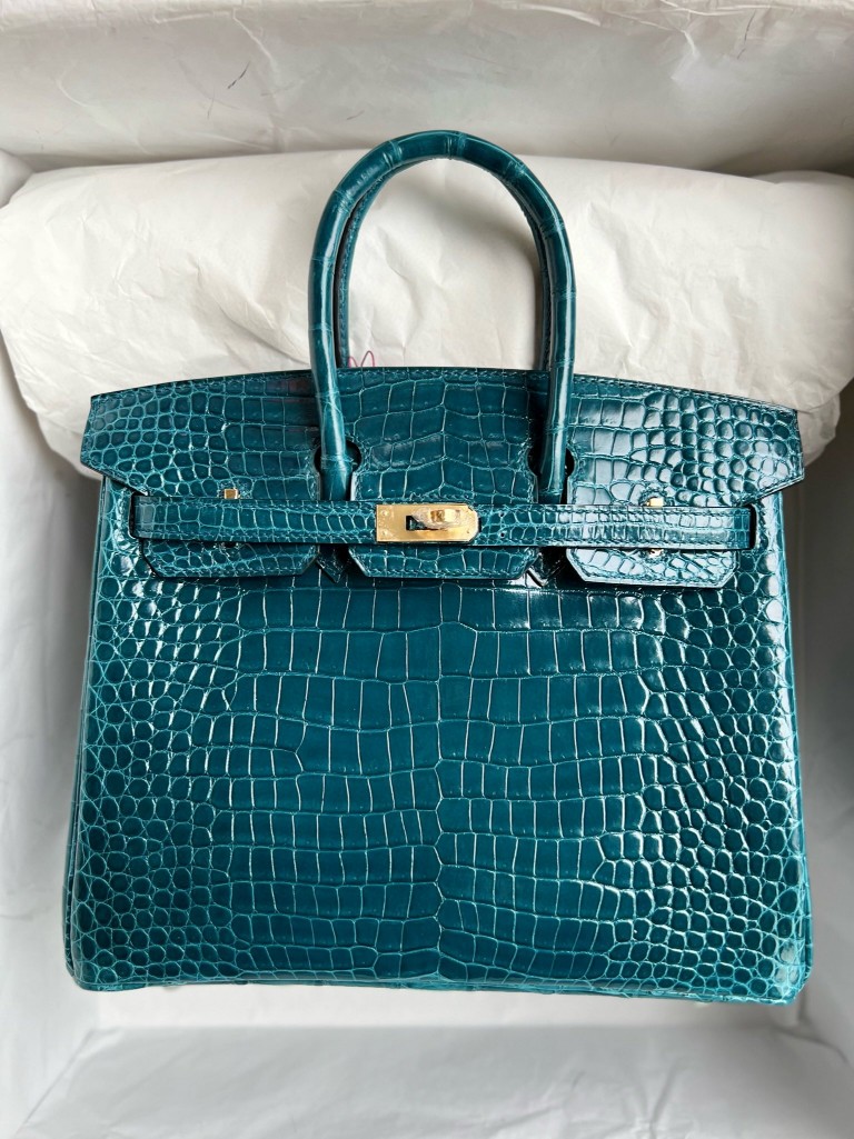 Hermès(爱马仕)Birkin 铂金包 porosus shiny 亮面鳄鱼 W0 博斯普鲁斯绿 金扣 25cm 顶级手缝-拉尔森鳄鱼皮具定制 - 爱马仕包包官网 Hermès(爱马仕)Birkin 铂金包 porosus shiny 亮面鳄鱼 W0 博斯普鲁斯绿 金扣 25cm 顶级手缝