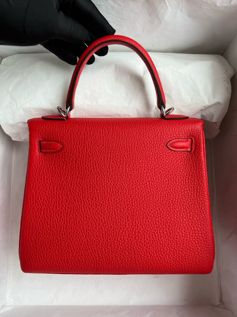 Hermès（爱马仕）Kelly 凯莉包 原厂小牛皮 togo S3 心红色 银扣 25cm 顶级手缝