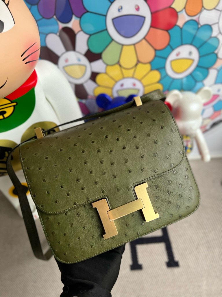 Hermès(爱马仕)Constance 康斯坦斯 Ostrich kk 鸵鸟 橄榄绿 金扣 24cm 顶级手缝-拉尔森鳄鱼皮具定制 - 爱马仕包包官网 Hermès(爱马仕)Constance 康斯坦斯 Ostrich kk 鸵鸟 橄榄绿 金扣 24cm 顶级手缝
