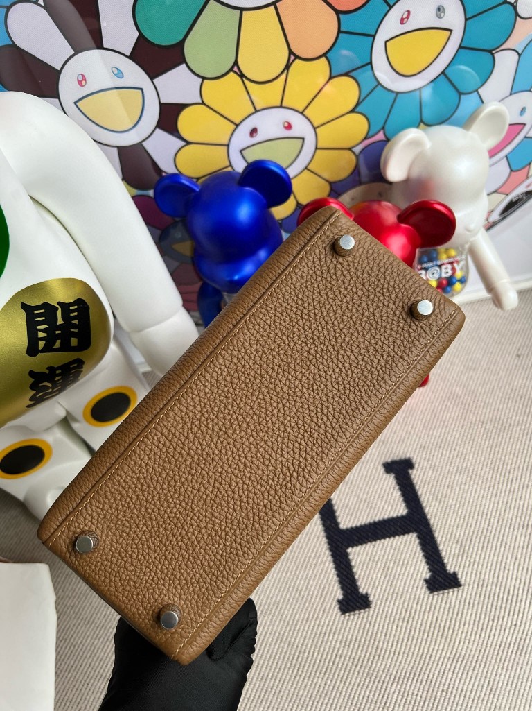 Hermès（爱马仕）kelly 凯莉包 原厂小牛皮 togo 3G 栗子棕 内拼 墨西哥粉 银扣 25cm 顶级手缝
