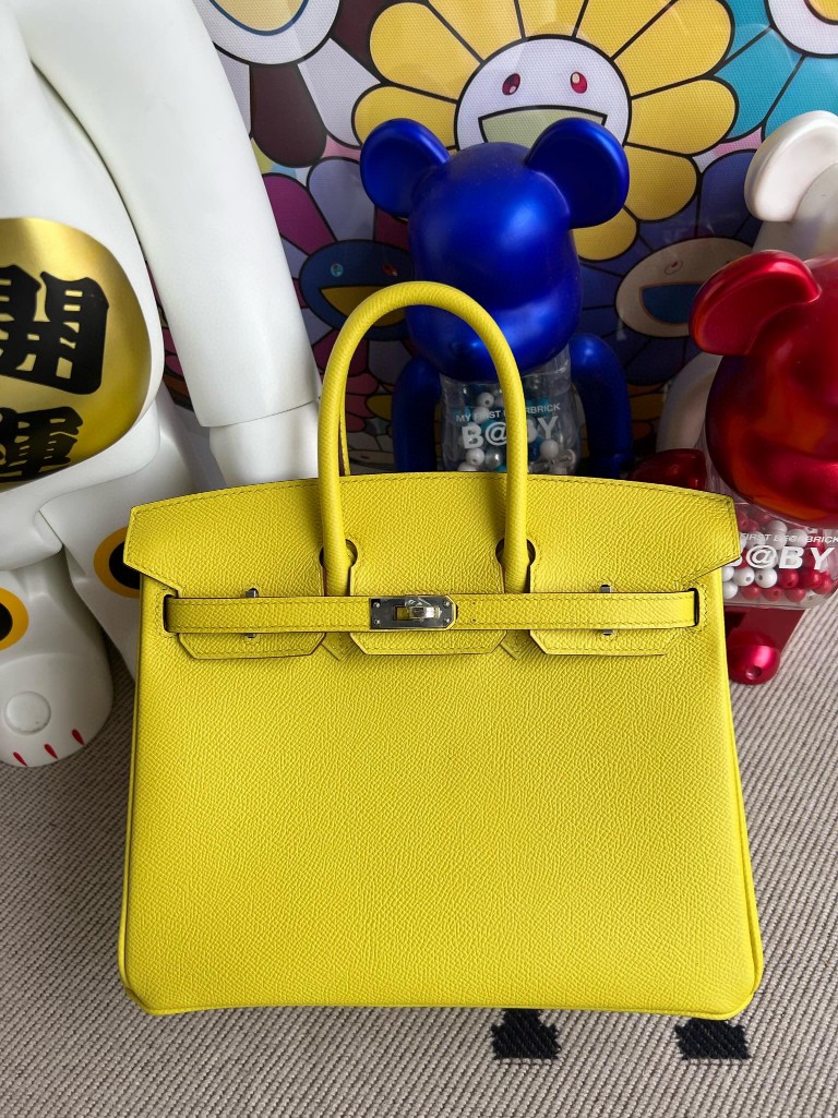Hermès(爱马仕)Birkin 铂金包 Epsom 原厂掌纹皮 9R 柠檬黄 内拼 琉璃蓝 银扣 25cm 顶级手缝-拉尔森鳄鱼皮具定制 - 爱马仕包包官网 Hermès(爱马仕)Birkin 铂金包 Epsom 原厂掌纹皮 9R 柠檬黄 内拼 琉璃蓝 银扣 25cm 顶级手缝
