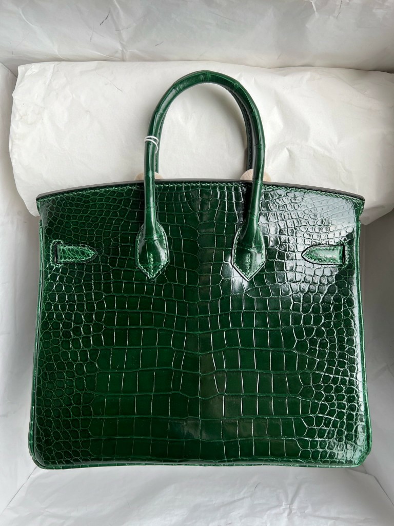 Hermès(爱马仕)Birkin 铂金包 Porosus shiny 亮面鳄鱼 ck67 祖母绿 Vert fonce 金扣 25cm-拉尔森鳄鱼皮具定制 - 爱马仕包包官网 Hermès(爱马仕)Birkin 铂金包 Porosus shiny 亮面鳄鱼 ck67 祖母绿 Vert fonce 金扣 25cm