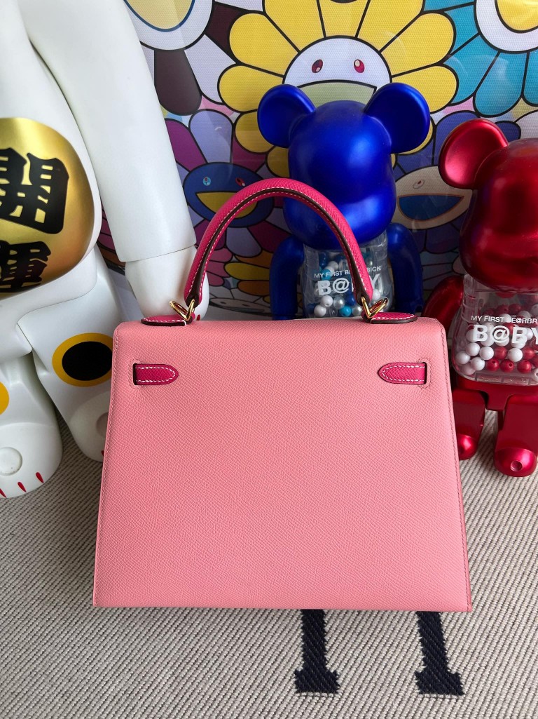 Hermès（爱马仕）Kelly 凯莉包 Epsom 原厂掌纹皮 1Q 奶昔粉 拼 E5 糖果粉 金扣 25cm 马蹄印 顶级手缝