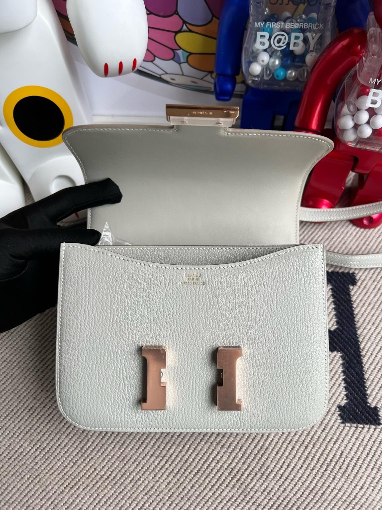 Hermès（爱马仕）Constance 康斯坦斯 Chevre 山羊皮 ck80 珍珠灰 grey pearl 玫瑰金扣 18cm 顶级手缝