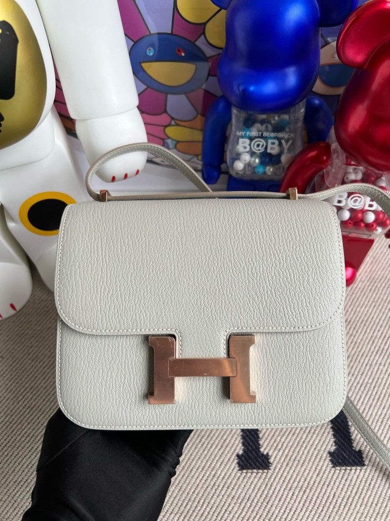 Hermès（爱马仕）Constance 康斯坦斯 Chevre 山羊皮 ck80 珍珠灰 grey pearl 玫瑰金扣 18cm 顶级手缝