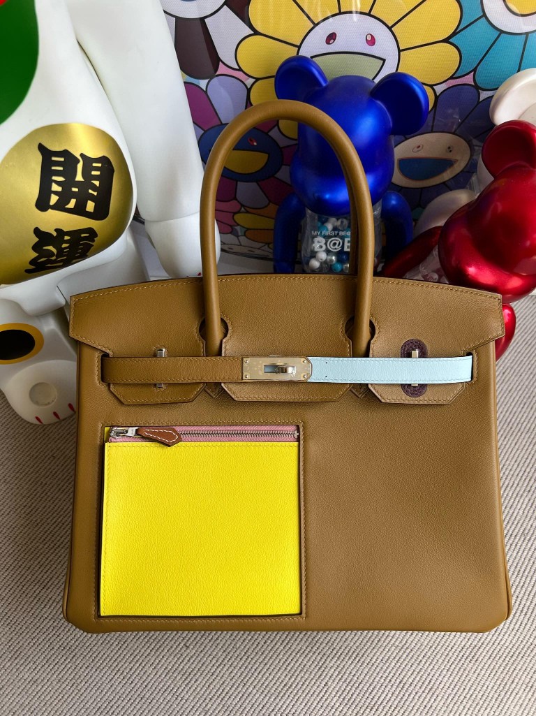 Hermès（爱马仕）Birkin 铂金包 colormatic swift 金棕色 拼 黄色 小牛皮包袋 30cm