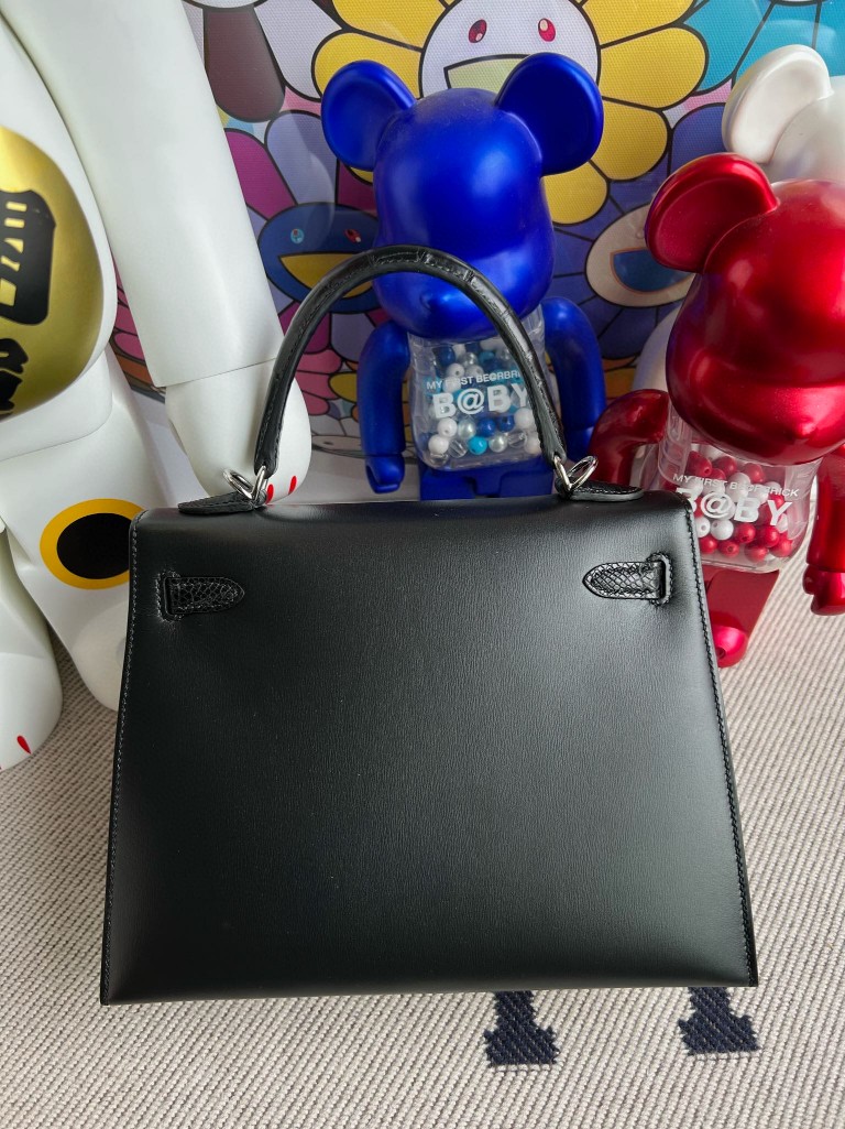 Hermès（爱马仕）Kelly 凯莉包 Touch Boxcalf ck89 黑色 雾面鳄鱼 银扣 25cm 顶级手缝