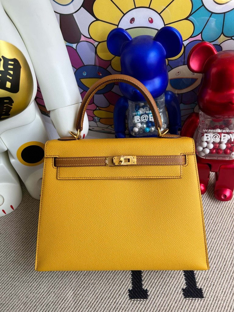 Hermès(爱马仕)Kelly 凯莉包 Epsom 原厂掌纹皮 9D 琥珀黄 拼 ck37 金棕色 磨砂金扣 25cm 马蹄印 顶级手缝-拉尔森鳄鱼皮具定制 - 爱马仕包包官网 Hermès(爱马仕)Kelly 凯莉包 Epsom 原厂掌纹皮 9D 琥珀黄 拼 ck37 金棕色 磨砂金扣 25cm 马蹄印 顶级手缝