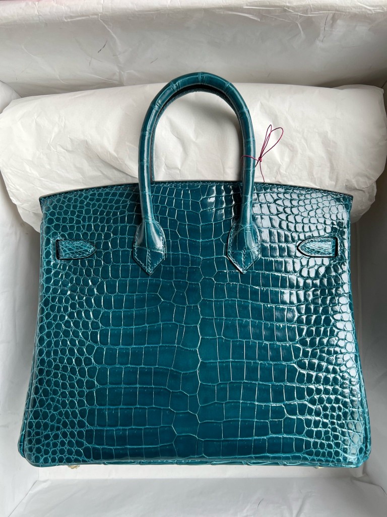 Hermès(爱马仕)Birkin 铂金包 porosus shiny 亮面鳄鱼 W0 博斯普鲁斯绿 金扣 25cm 顶级手缝-拉尔森鳄鱼皮具定制 - 爱马仕包包官网 Hermès(爱马仕)Birkin 铂金包 porosus shiny 亮面鳄鱼 W0 博斯普鲁斯绿 金扣 25cm 顶级手缝