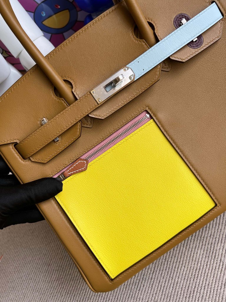 Hermès（爱马仕）Birkin 铂金包 colormatic swift 金棕色 拼 黄色 小牛皮包袋 30cm