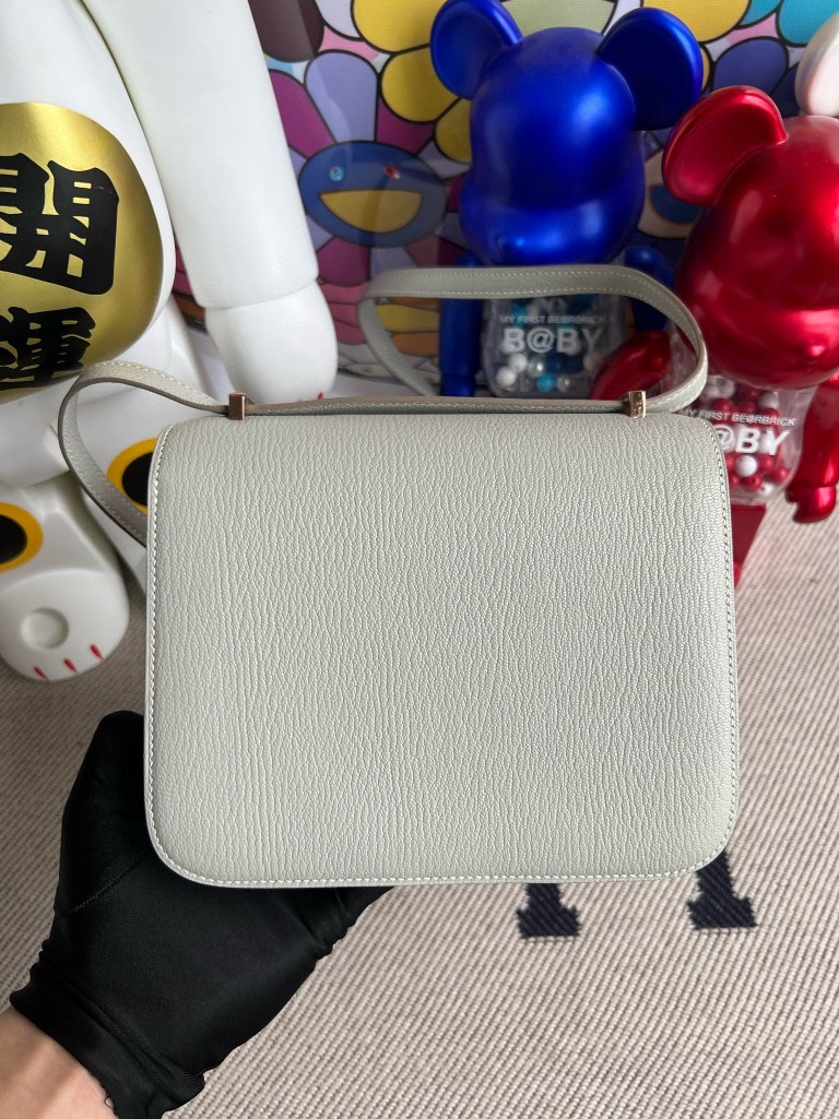 Hermès（爱马仕）Constance 康斯坦斯 Chevre 山羊皮 ck80 珍珠灰 grey pearl 玫瑰金扣 18cm 顶级手缝