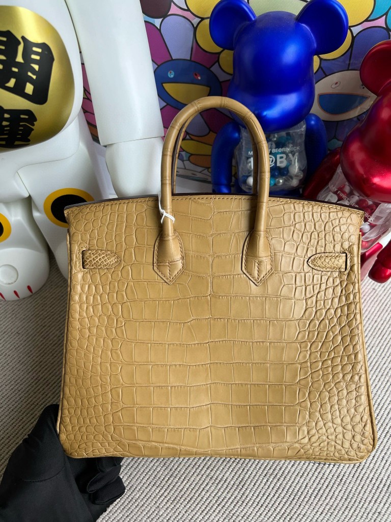 Hermès（爱马仕）Birkin 铂金包 Alligator matt 雾面鳄鱼 纸皮色 内拼 柠檬黄 金扣  25cm 顶级手缝