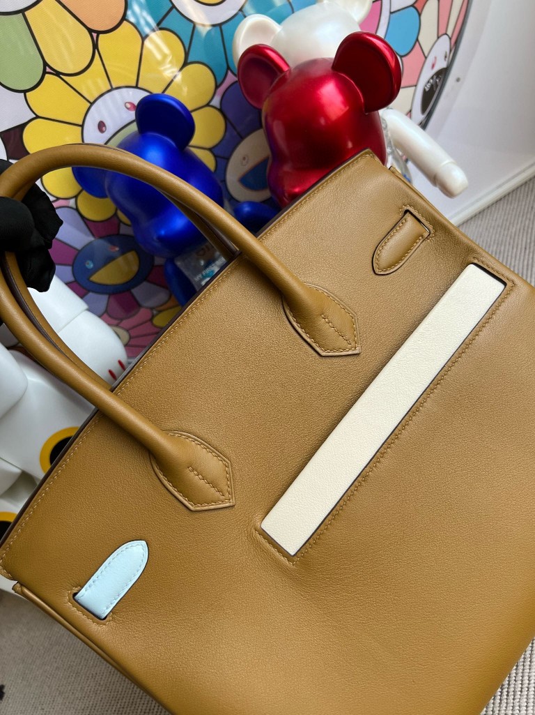 Hermès（爱马仕）Birkin 铂金包 colormatic swift 金棕色 拼 黄色 小牛皮包袋 30cm