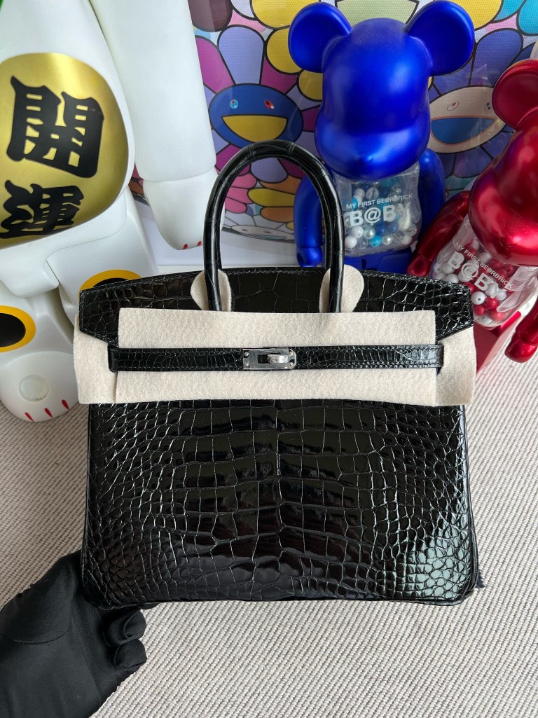 Hermès（爱马仕）Birkin 铂金包 Alligator shiny 亮面鳄鱼 ck89 黑色 Noir 银扣 顶级手缝