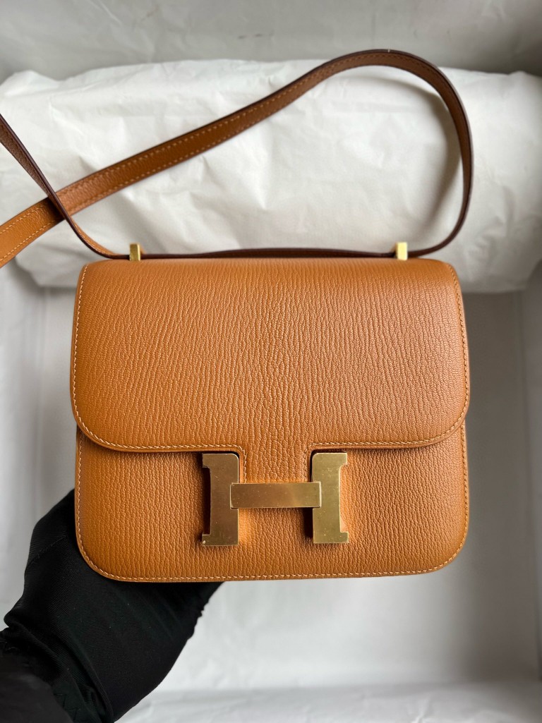Hermès（爱马仕）Constance 康斯坦斯 Chevre 山羊皮 ck37 金棕色 Gold 金扣 18cm 顶级手缝