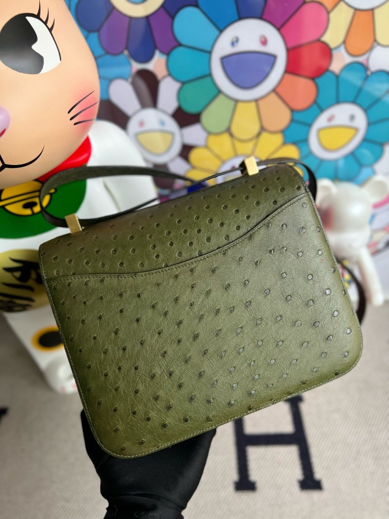 Hermès(爱马仕)Constance 康斯坦斯 Ostrich kk 鸵鸟 橄榄绿 金扣 24cm 顶级手缝-拉尔森鳄鱼皮具定制 - 爱马仕包包官网 Hermès(爱马仕)Constance 康斯坦斯 Ostrich kk 鸵鸟 橄榄绿 金扣 24cm 顶级手缝