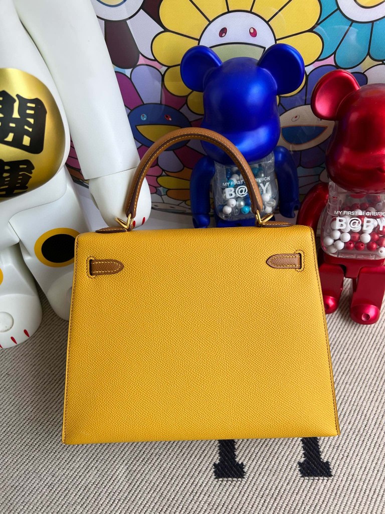 Hermès(爱马仕)Kelly 凯莉包 Epsom 原厂掌纹皮 9D 琥珀黄 拼 ck37 金棕色 磨砂金扣 25cm 马蹄印 顶级手缝-拉尔森鳄鱼皮具定制 - 爱马仕包包官网 Hermès(爱马仕)Kelly 凯莉包 Epsom 原厂掌纹皮 9D 琥珀黄 拼 ck37 金棕色 磨砂金扣 25cm 马蹄印 顶级手缝