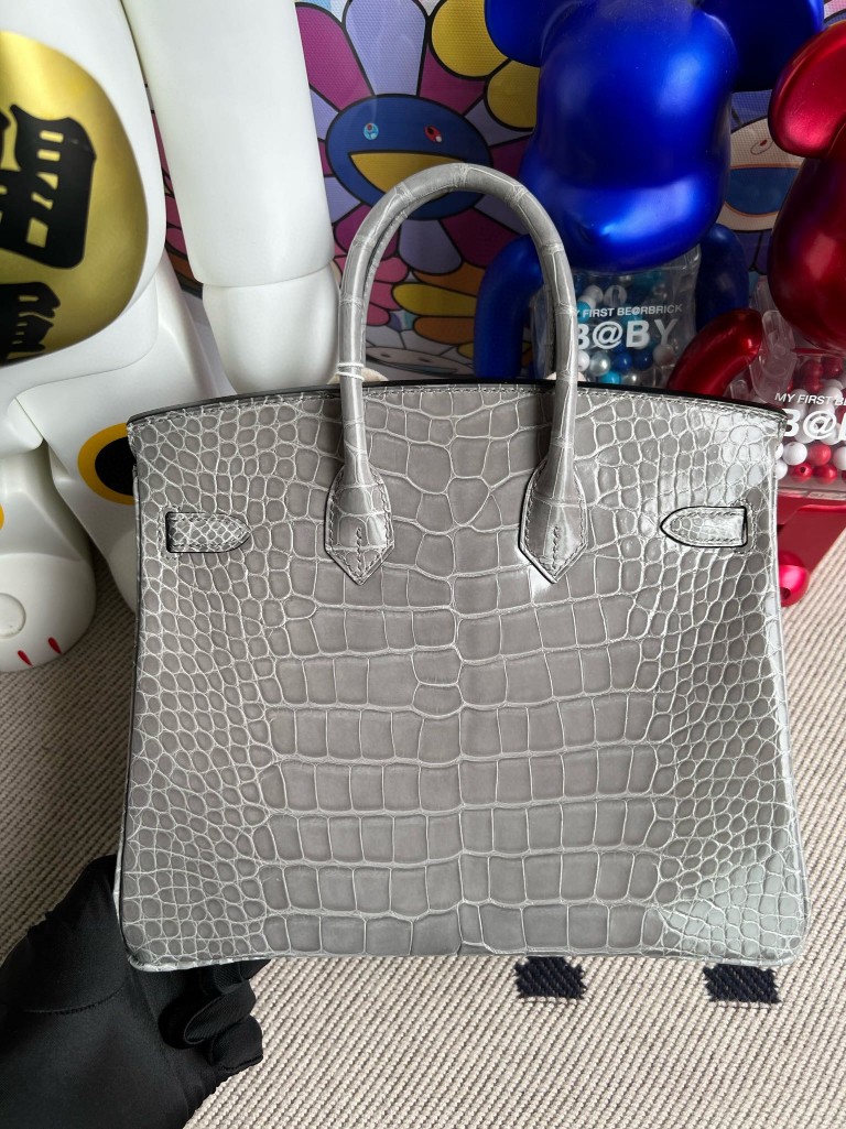 Hermès(爱马仕)Birkin 铂金包 Alligator shiny 亮面鳄鱼 冰川灰 银扣 25cm-拉尔森鳄鱼皮具定制 - 爱马仕包包官网 Hermès(爱马仕)Birkin 铂金包 Alligator shiny 亮面鳄鱼 冰川灰 银扣 25cm