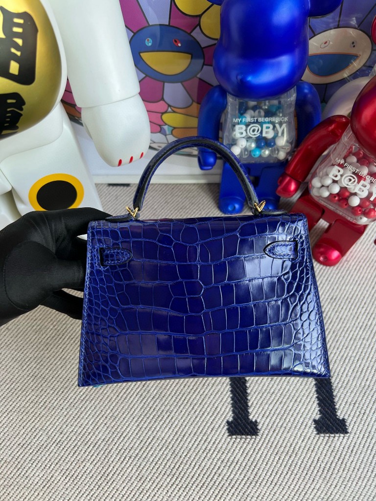 Hermès（爱马仕）Mini kelly ll Alligator shiny 亮面鳄鱼 7T eletric blue 电光蓝 金扣 顶级手缝