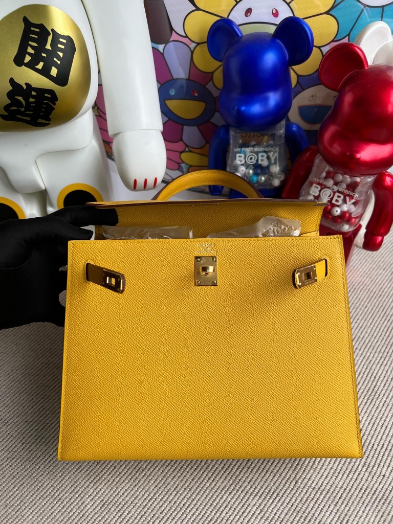 Hermès（爱马仕）Kelly 凯莉包 掌纹皮 Epsom 9D 琥珀黄 Ambre 金扣 25cm