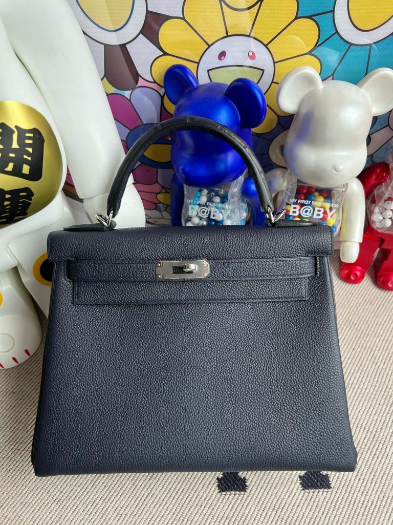 Hermès(爱马仕)Kelly 凯莉包 Touch 系列 午夜蓝 雾面鳄 银扣 28cm 顶级手缝-拉尔森鳄鱼皮具定制 - 爱马仕包包官网 Hermès(爱马仕)Kelly 凯莉包 Touch 系列 午夜蓝 雾面鳄 银扣 28cm 顶级手缝