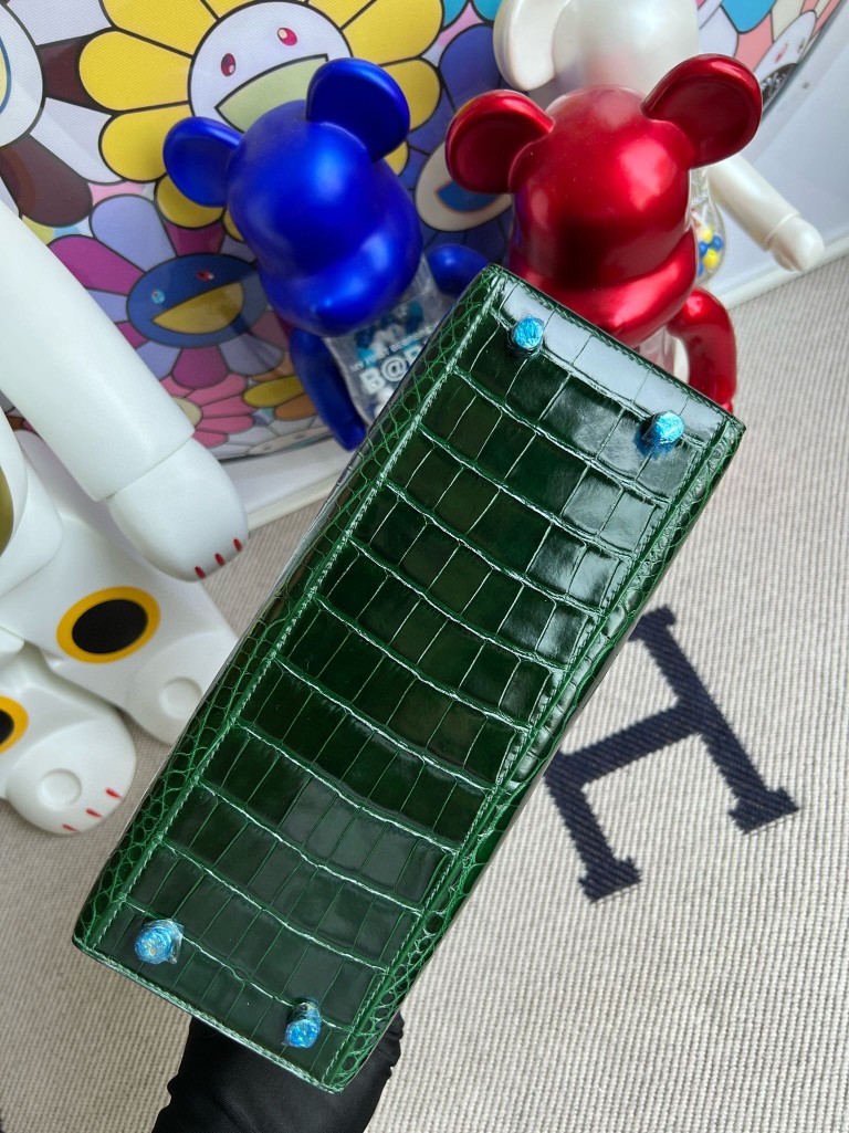 Hermès（爱马仕）Kelly 凯莉包 Alligator shiny 亮面鳄鱼 ck67 祖母绿 金扣 25cm