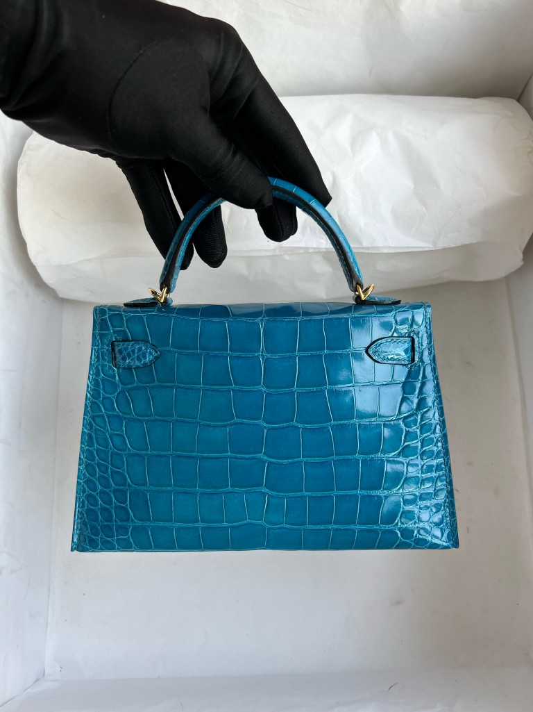 Hermès（爱马仕）Mini kelly ll Alligator shiny 亮面鳄鱼 7w 伊兹密尔蓝 金扣 顶级手缝