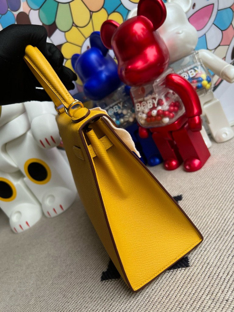 Hermès（爱马仕）Kelly 凯莉包 掌纹皮 Epsom 9D 琥珀黄 Ambre 金扣 25cm
