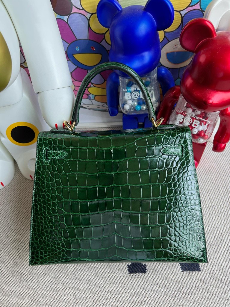 Hermès（爱马仕）Kelly 凯莉包 Alligator shiny 亮面鳄鱼 ck67 祖母绿 金扣 25cm