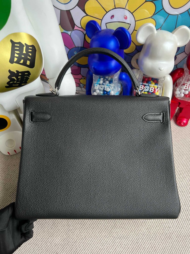 Hermès(爱马仕)Kelly 凯莉包 原厂小牛皮 togo 黑色 银扣 32cm 顶级手缝-拉尔森鳄鱼皮具定制 - 爱马仕包包官网 Hermès(爱马仕)Kelly 凯莉包 原厂小牛皮 togo 黑色 银扣 32cm 顶级手缝