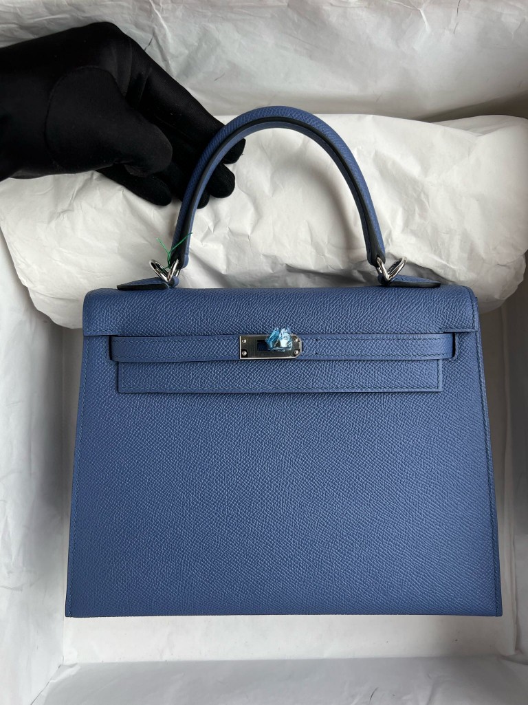 Hermès(爱马仕)Kelly 凯莉包 掌纹皮 Epsom 7E 明蓝色 银扣 25cm-拉尔森鳄鱼皮具定制 - 爱马仕包包官网 Hermès(爱马仕)Kelly 凯莉包 掌纹皮 Epsom 7E 明蓝色 银扣 25cm