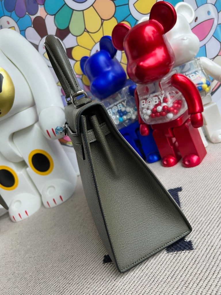 Hermès(爱马仕)Kelly 凯莉包 掌纹皮 Epsom C6 灰绿色 银扣 25cm-拉尔森鳄鱼皮具定制 - 爱马仕包包官网 Hermès(爱马仕)Kelly 凯莉包 掌纹皮 Epsom C6 灰绿色 银扣 25cm