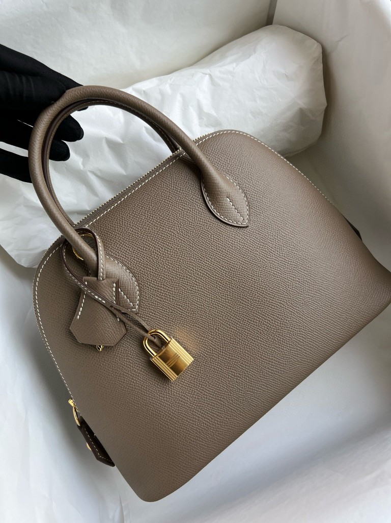 Hermès（爱马仕）Bolide 保龄球包 Epsom 原厂掌纹皮 ck18 大象灰 etoupe 金扣 25cm 顶级手缝