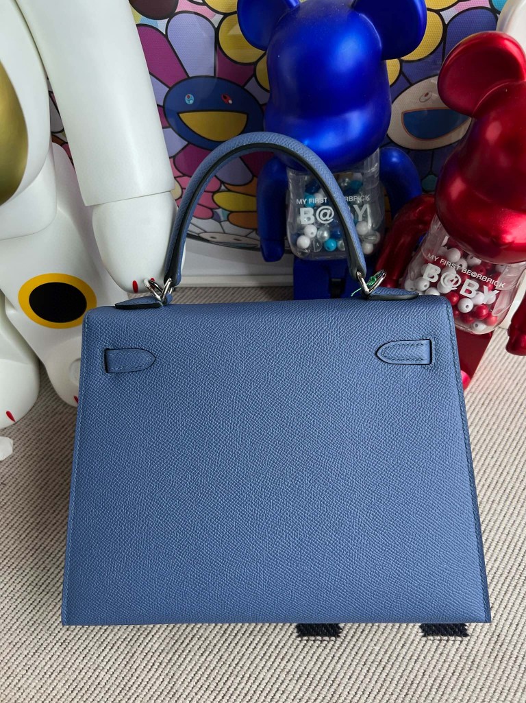 Hermès(爱马仕)Kelly 凯莉包 掌纹皮 Epsom 7E 明蓝色 银扣 25cm-拉尔森鳄鱼皮具定制 - 爱马仕包包官网 Hermès(爱马仕)Kelly 凯莉包 掌纹皮 Epsom 7E 明蓝色 银扣 25cm