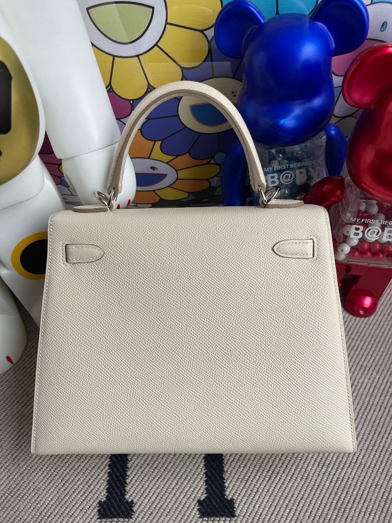 Hermès(爱马仕)Kelly 凯莉包 掌纹皮 Epsom ck10 奶昔白 Craie 银扣 25cm-拉尔森鳄鱼皮具定制 - 爱马仕包包官网 Hermès(爱马仕)Kelly 凯莉包 掌纹皮 Epsom ck10 奶昔白 Craie 银扣 25cm