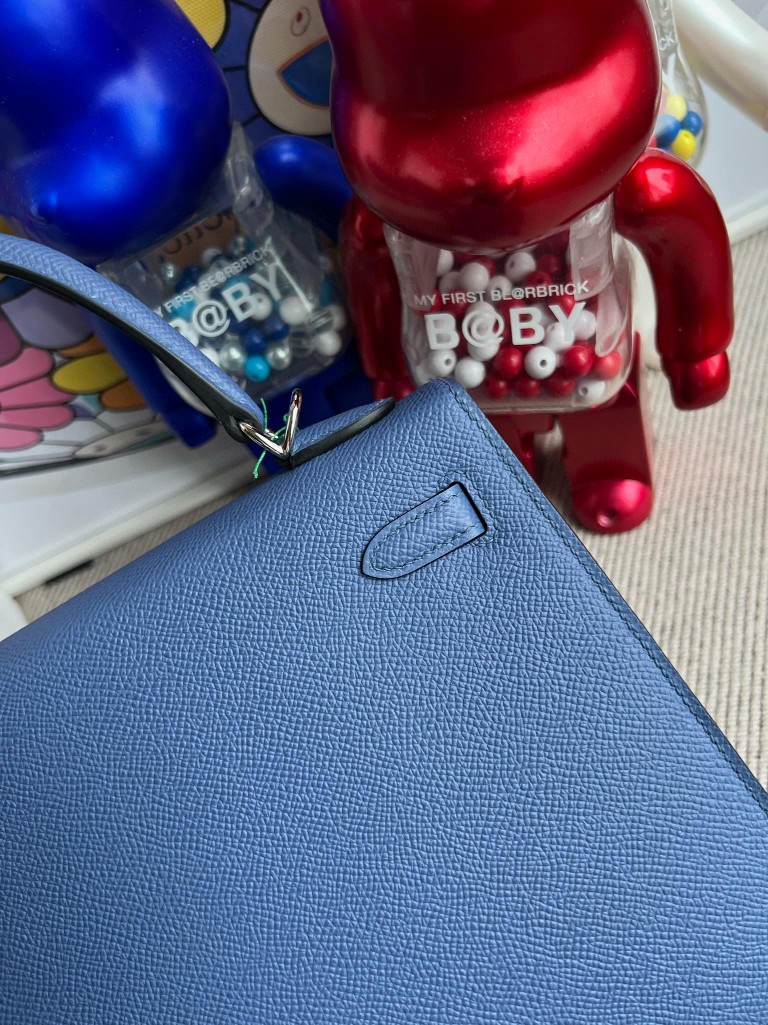 Hermès(爱马仕)Kelly 凯莉包 掌纹皮 Epsom 7E 明蓝色 银扣 25cm-拉尔森鳄鱼皮具定制 - 爱马仕包包官网 Hermès(爱马仕)Kelly 凯莉包 掌纹皮 Epsom 7E 明蓝色 银扣 25cm
