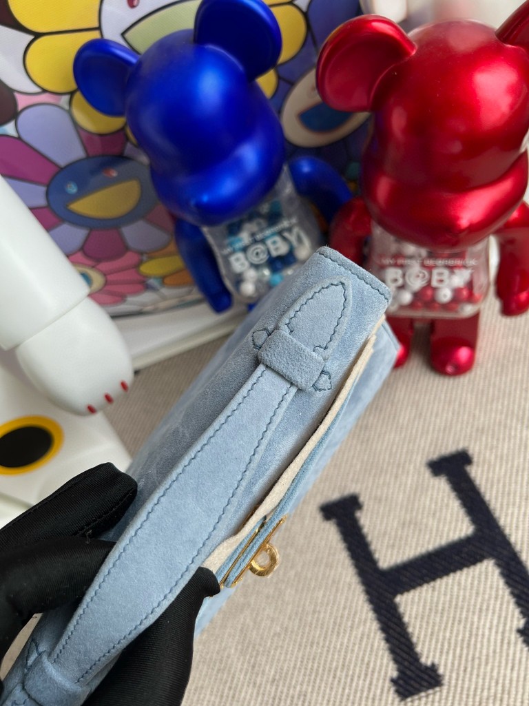 Hermès（爱马仕）Mini pochette 麂皮 蓝色 金扣 22cm 顶级手缝 手拿包 晚宴包