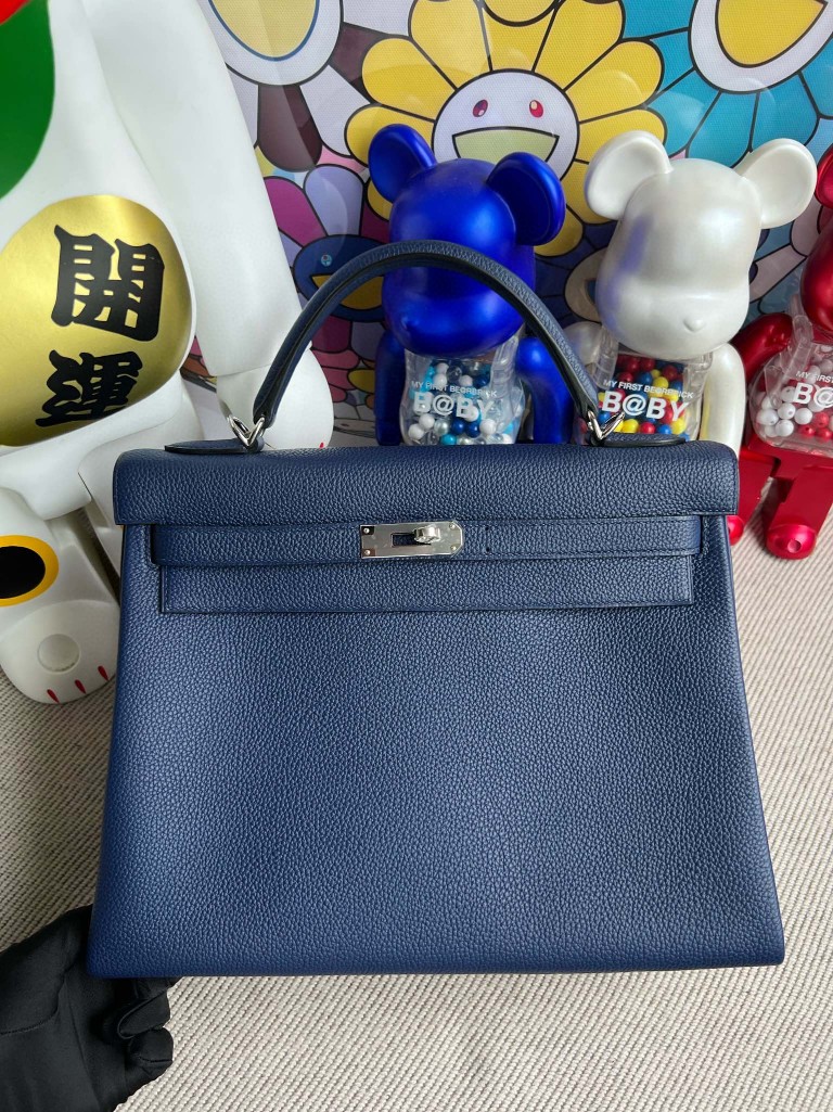 Hermès(爱马仕)Kelly 凯莉包 原厂小牛皮 togo 7k 宝石蓝 银扣 32cm 顶级手缝-拉尔森鳄鱼皮具定制 - 爱马仕包包官网 Hermès(爱马仕)Kelly 凯莉包 原厂小牛皮 togo 7k 宝石蓝 银扣 32cm 顶级手缝