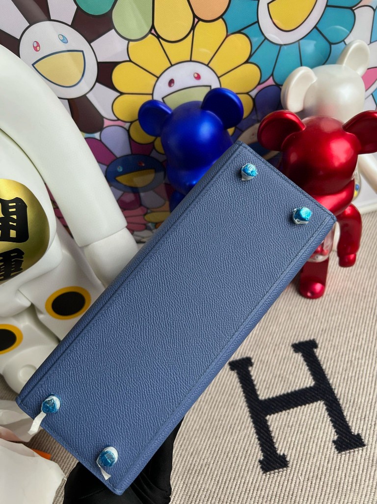 Hermès(爱马仕)Kelly 凯莉包 掌纹皮 Epsom 7E 明蓝色 银扣 25cm-拉尔森鳄鱼皮具定制 - 爱马仕包包官网 Hermès(爱马仕)Kelly 凯莉包 掌纹皮 Epsom 7E 明蓝色 银扣 25cm