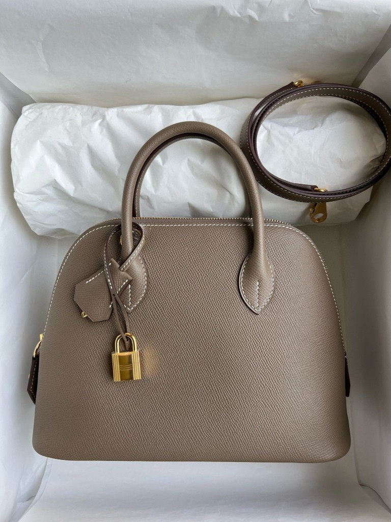 Hermès（爱马仕）Bolide 保龄球包 Epsom 原厂掌纹皮 ck18 大象灰 etoupe 金扣 25cm 顶级手缝