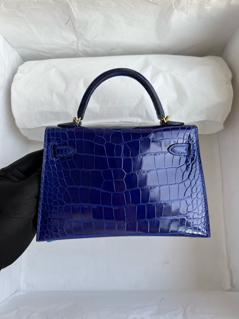 Hermès（爱马仕）Mini kelly ll Alligator shiny 亮面鳄鱼 7T eletric blue 电光蓝 金扣 顶级手缝